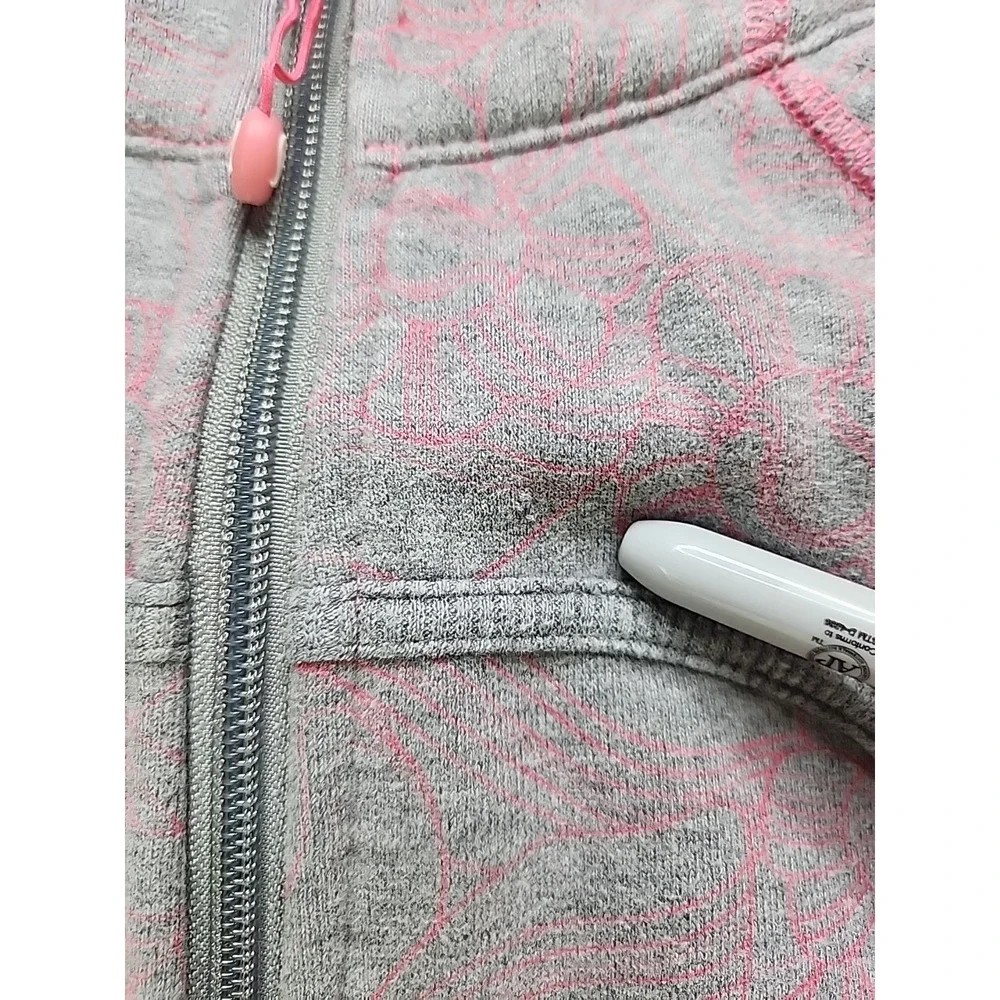 Lululemon Womens Hoodie Size 6 Pink and Gray Flower Motif Long Sleeve Zip Up - Picture 9 of 13